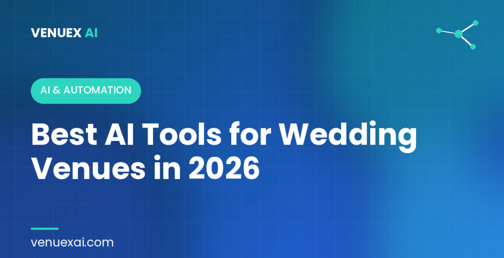 Blue banner with "Best AI Tools for Wedding Venues in 2026" text and "AI & Automation" button